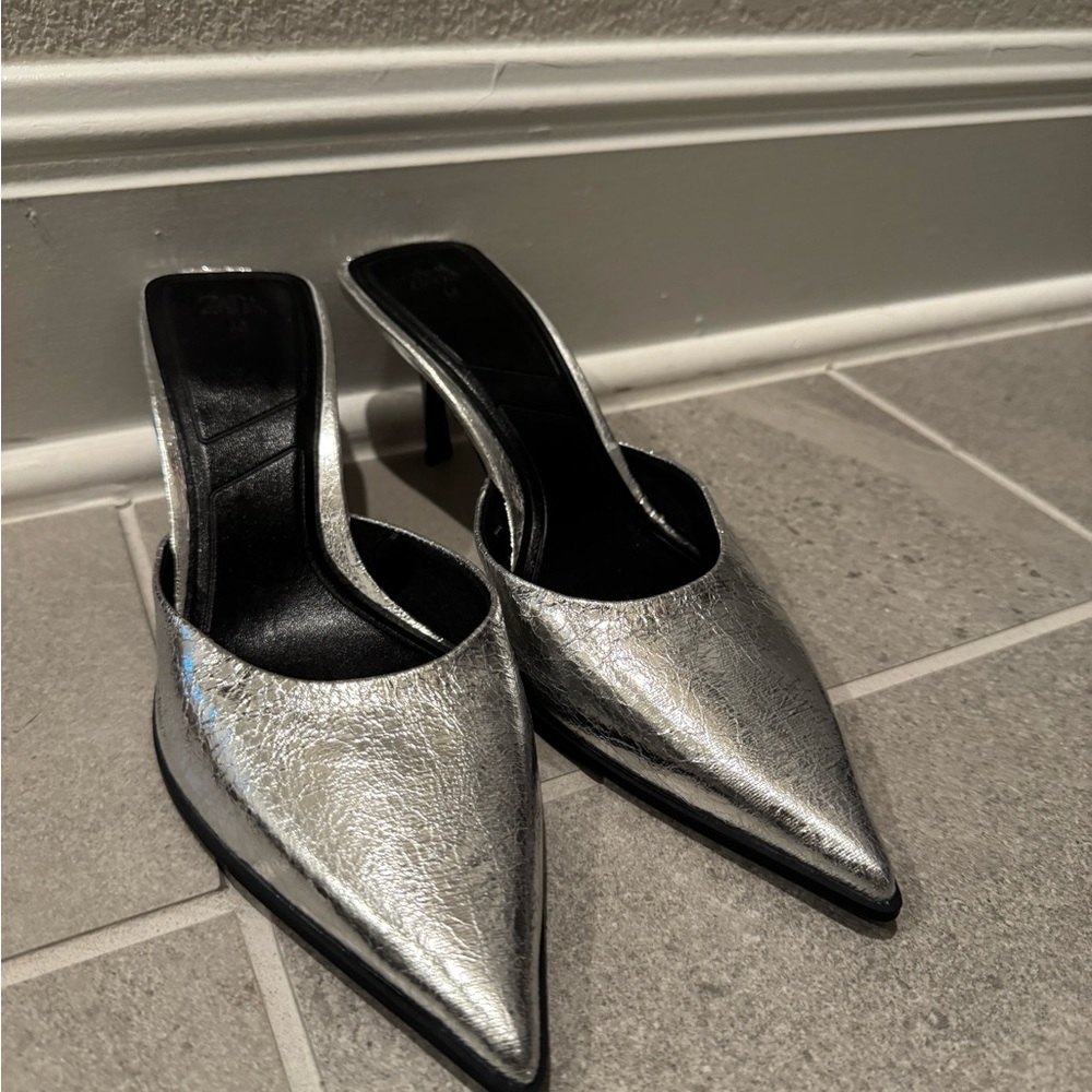 Zara Metallic Silver Heels